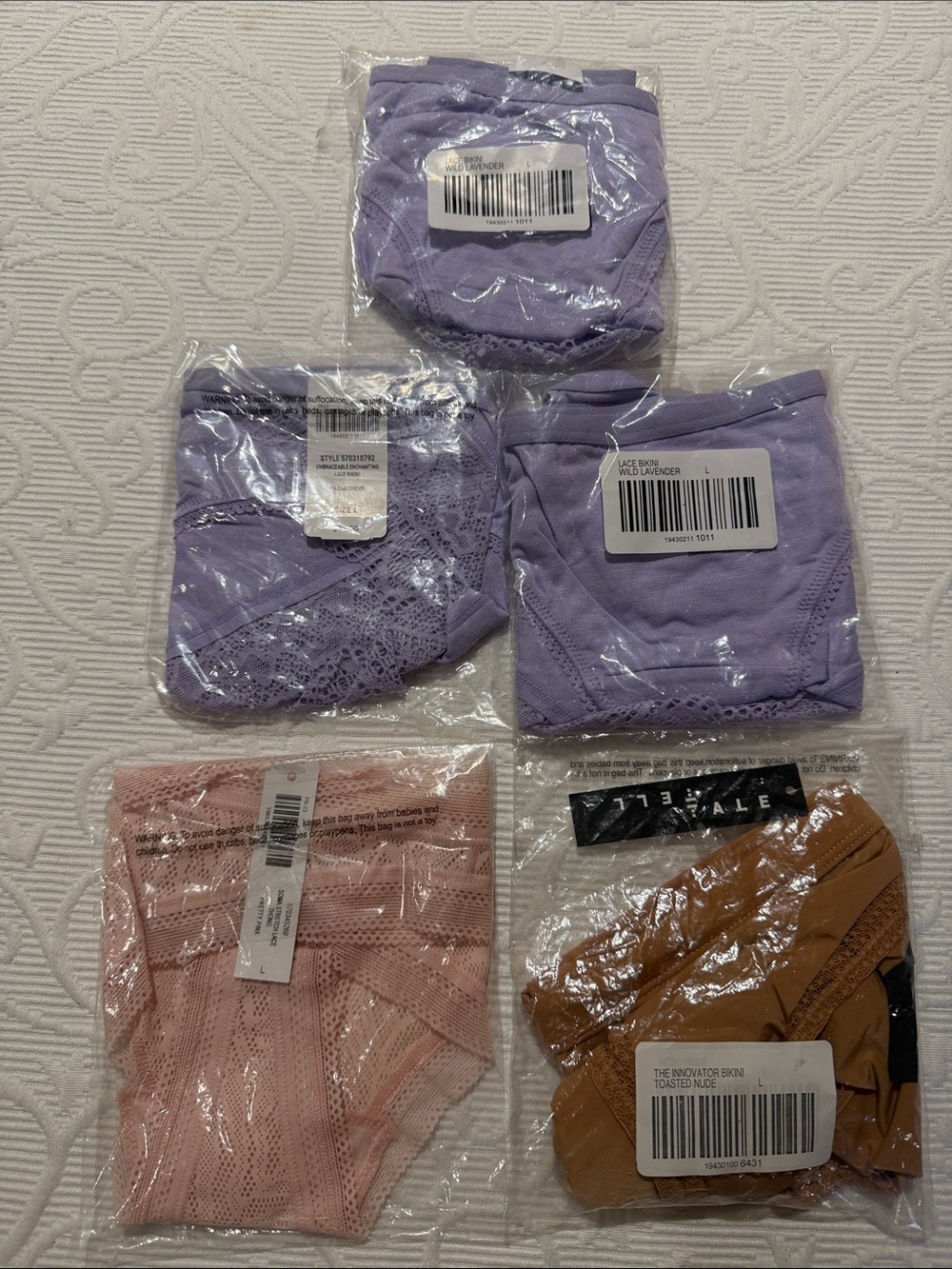 Soma Bundle Of 5 pairs! Lace bikini, mesh bikini, lace thong. NWT/NIOP Large